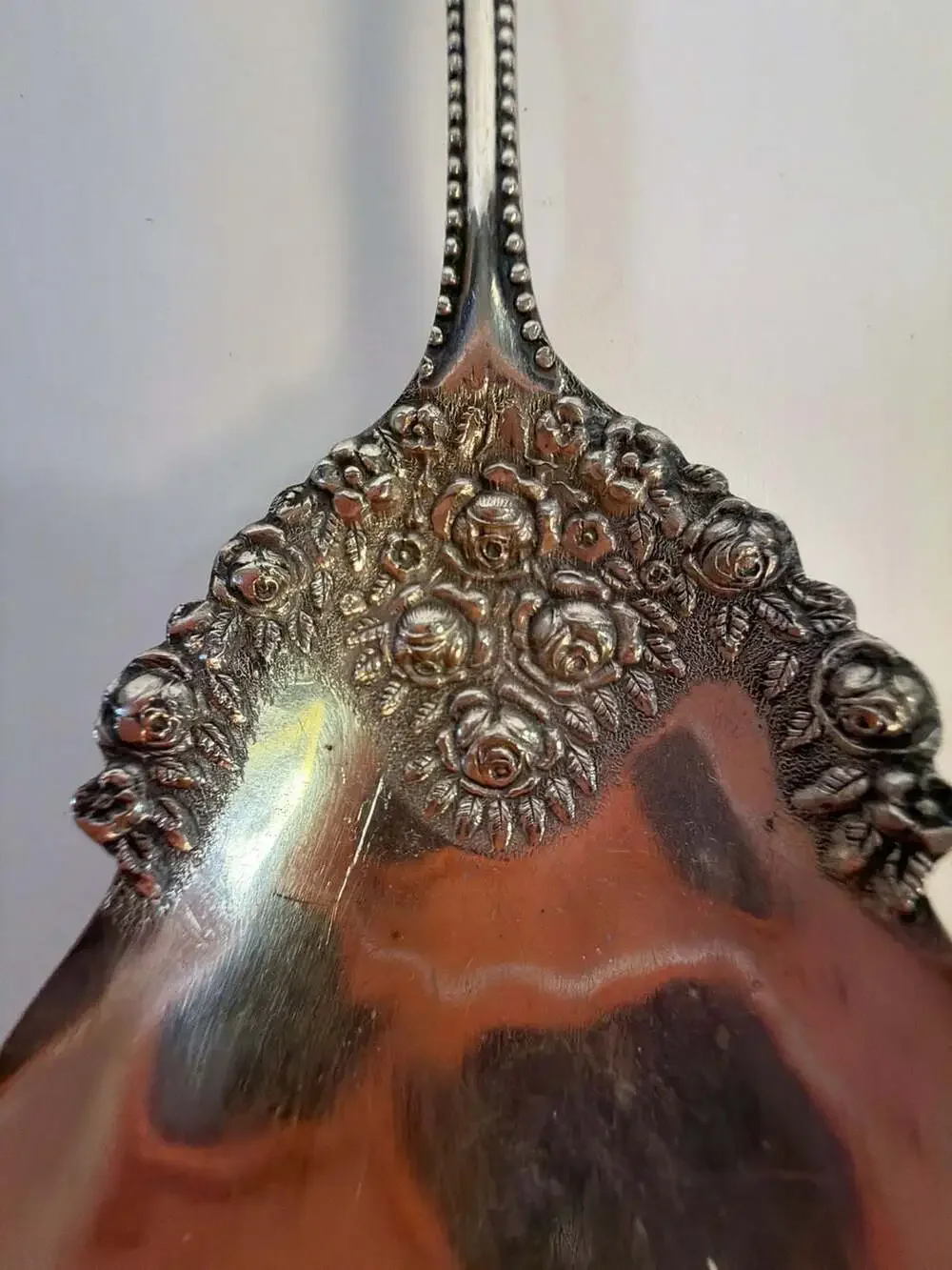Vintage Silver Plated Floral Repousse Serving Spoon